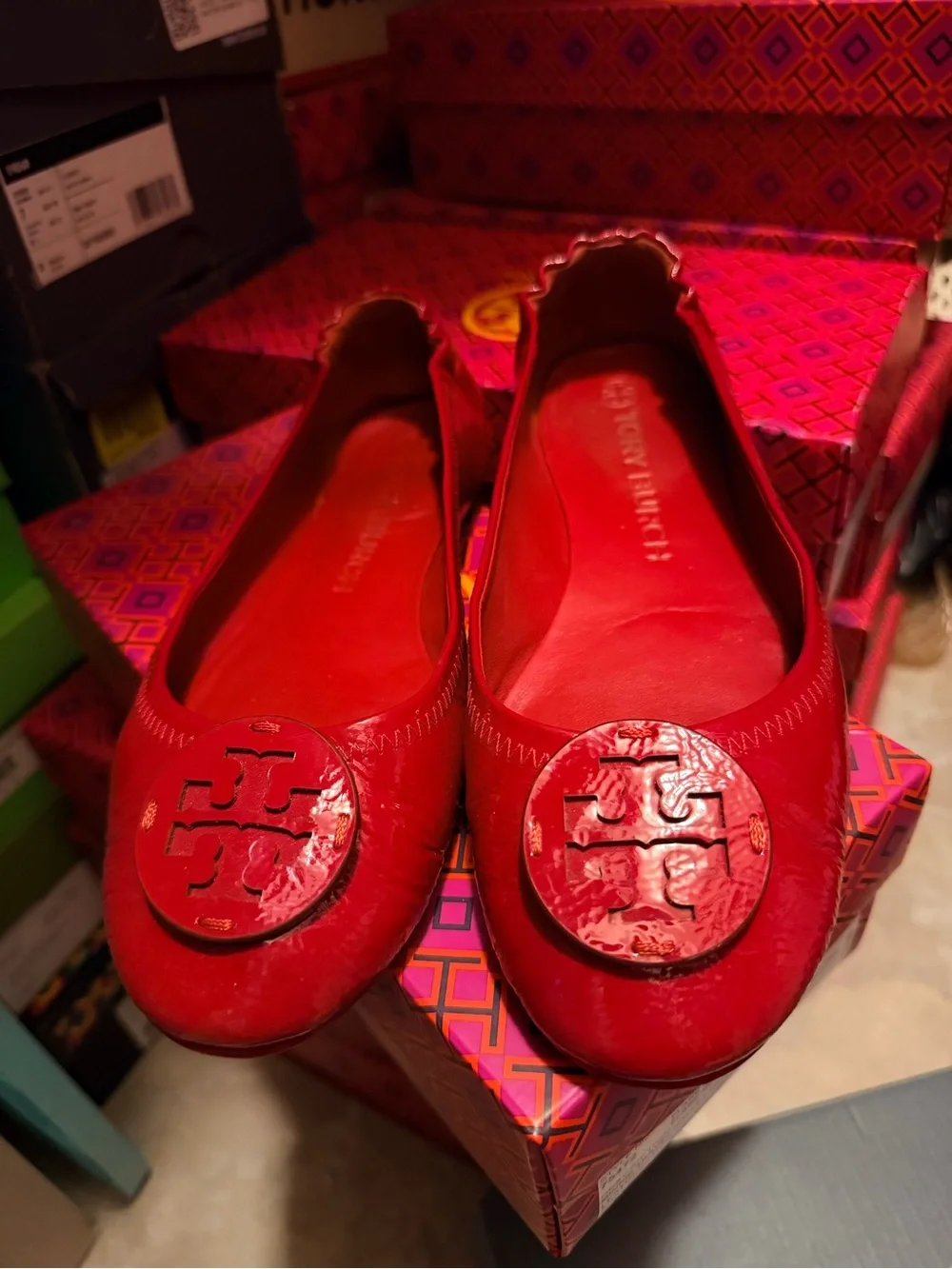 Tory Burch Red Patent Leather Logo Ballet Flat
